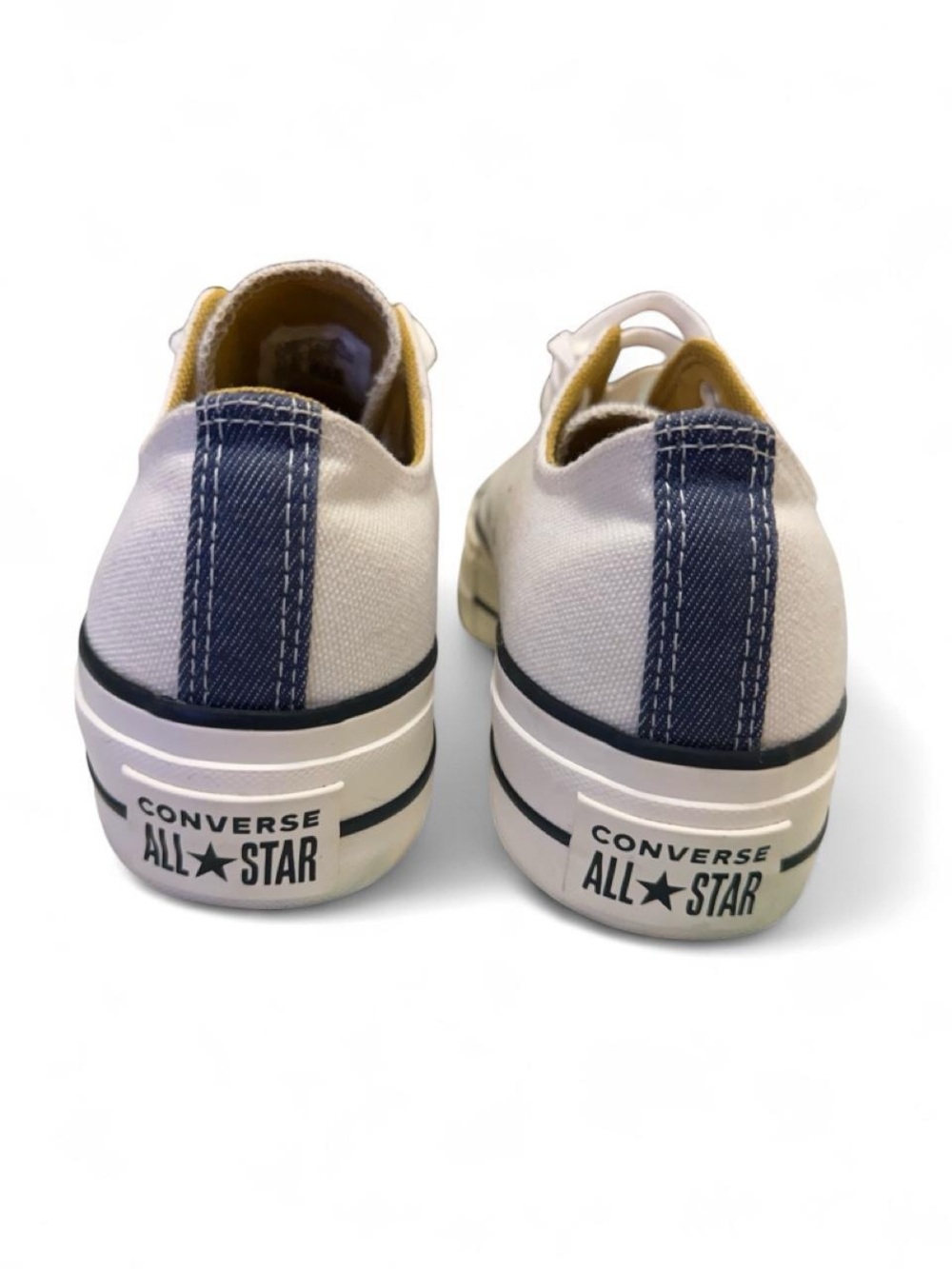 Converse Womens Low Top Platform Sneakers White Cream Denim Mustard Accents 8 - Picture 5 of 9